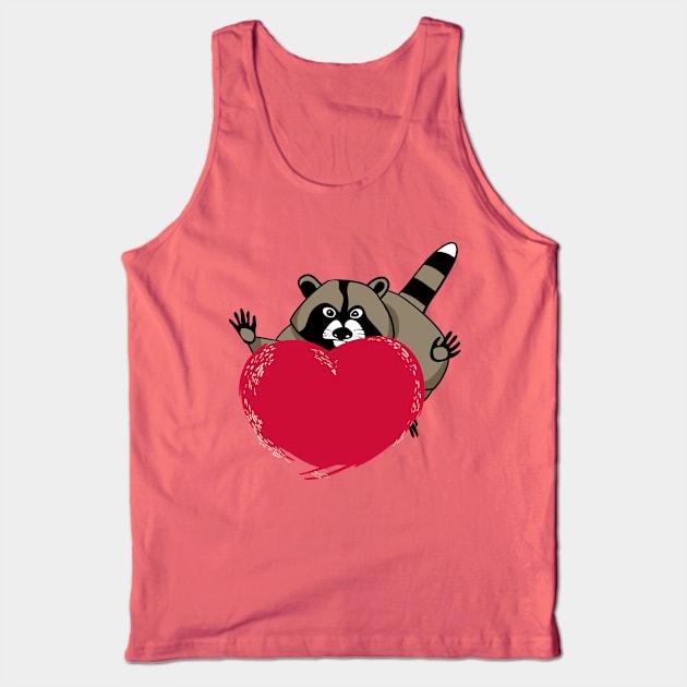 Funny cartoon raccoon and a huge red fiery heart Tank Top by kdegtiareva